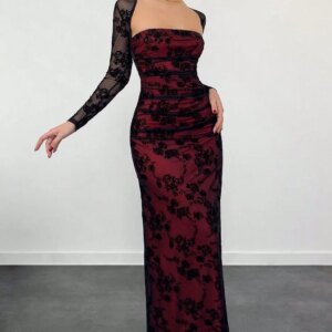 Customized Temperament Chiffon Straight Evening Dresses Strapless Long Sleeves Special Occasion Gowns High Quality Pro