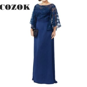 Three Quarter Sleeve Lace A Line Mother of the Bride Dress Classic O Neck Floor Length Women Formal Gowns Custom Made SX52