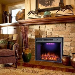 36” Electric Fireplace Insert, Retro Recessed Fireplace Heater with Fire Cracking Sound, Remote Control & Timer, 750/1500W