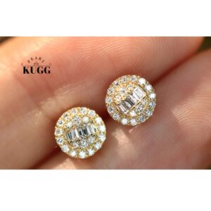 KUGG 100% 18K White/Yellow Gold Earrings Women Real Natural Diamond Stud Earrings Elegant Round Shape High Engagement Jewelry