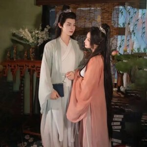 Hanfu Three Lives Lucky Couple Wei Jin Style Cross Collar Printed Ancient Costume Chinese Style Spring, Summer, and Autumn Set