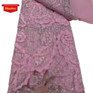 Wholesale 2025Latest Best Quality Luxurious Elegant Soft Chiffon Mesh lace With Stones Fabric For Party Evening Dresses NN2895_R