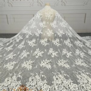 Delicate Chantilly Eyelash Hollow Floral Embroidered Lace French Chantilly Lace With Cords Wedding Dress Lace Fabric