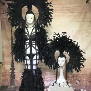 New black and white feather headdress hollow tail skirt gogo Shang Yan stage dance props