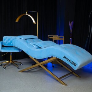 Modern luxury gold base lash bed curved eyelash bed curved Baby blue dark blue beauty salon Eyelash bed