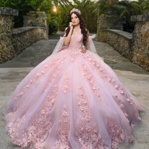 Pink Shiny Quinceanera Dresses Ball Gown Off The Shoulder Applique Lace Beads Tull Party Birthday Sweet 16 Dress Vestido 15 De