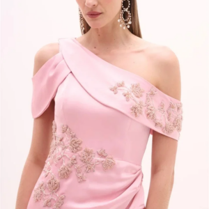 Exquisite High Quality Sparkle Jersey Applique Draped Pleat Evening A-line Off-the-shoulder Bespoke Occasion GownCustomization