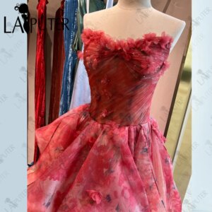 Print Organza Cowpea Red A line Prom Dresses Off Shoulder Tiny Flowers Decro Evening Dress Ruched A line Celebrity Gown 2025 New
