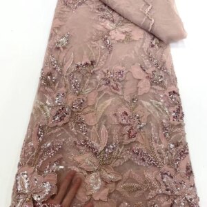 African Lace Fabric 2025 Sequins Beaded Embroidery Groom Nigerian Bridal High Quality French Tulle Lace Fabric for Dress Q339-1