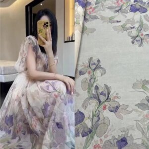 Sumommeer new product Thin and transparent printed georgette silk fabric elegant large-swing dress clothing