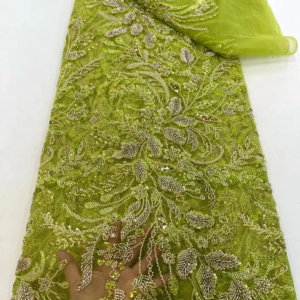 French African Groom Lace Fabric Beaded High Quality Embroidery For Women Wedding Dress Nigerian Sequin Lace Fabric 5 Yards