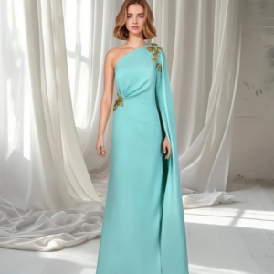 New Design One-Shoulder Prom Dresses with Appliques Saudi Arabic Women Green Satin Evening Gowns Formal Party Dresscustomized