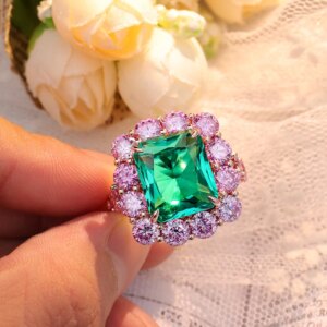 Provence 18K/14K/10K Solid Gold Emerald Cut Lab Grown Colombian With Round Lab Grown Granatum Luxury Ring Customized Gift