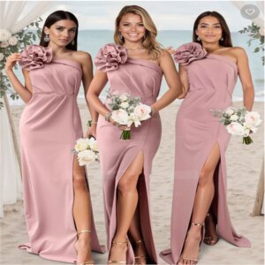Pink Bridesmaids Dresses Women’s For Wedding Split Evening Dress Long Dresses Wedding Guest Dresses One Shoulder Customized