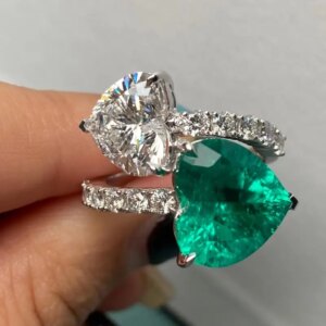 RUIF 2025 Hot Sale Special Design 18K 11×12mm 4.69ct Heart  Shape Rings Lab Emerald And 2.8CT Diamond Girlfriend Gift