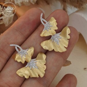Aazuo Ins Luxury Jewelry 18K Solid Yellow Gold Real Diamonds 0.40ct Leaves Shape Stud Earring Party Fine Jewelry Hot Sell