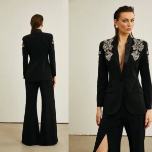 Unique Design Women Blazer Suits Slim Fit 2 Pieces Beads Ladies Wear Jacket Prom Birthday Party Customized