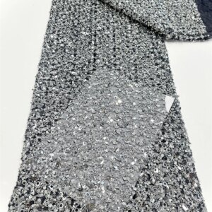 New African French Sequins Lace Fabric 2025 High Quality Heavy Beaded Nigerian Tulle Mesh Lace Fabric for Wedding Women Dresses