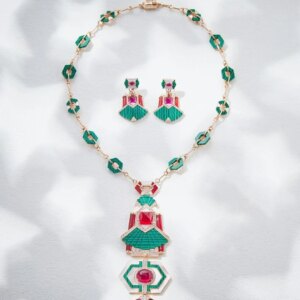 2PCS Top Quality Jewelry Sets For Women Natural Malachite Tricolor Necklace And Earrings Wholesale