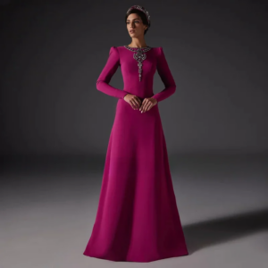 Little DaisyIslam Prom Dress Jewel Neck Long Sleeves Crystal Rhinestones Sweep Train Arabic Party Gown Arabian Prom Dresses