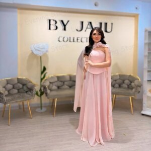 Simple Pine Evening Dresses A Line Women’s Sexy Elegant Prom Gowns Sleeveless Strapless Shawl Party Vestidos De Noche Customized