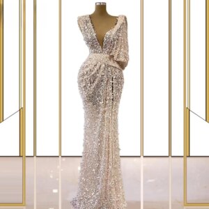 Slit Prom Dresses Mermaid Deep V-neck Sequins Prom Gown Saudi Arabia Dubai Black Girls Evening Dresses Robe De Soiree Customized
