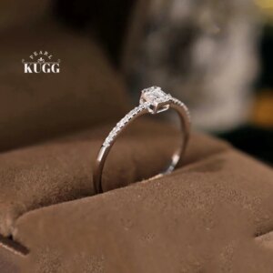 KUGG 100% 18K White Gold Rings Fashion INS Style 0.13carat Real Natural Diamond Engagement Ring for Women High Wedding Jewelry