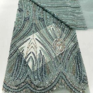 African Heavy Bead Lace Fabric 2025 High Quality Nigerian Sequins French Tulle Fabric Material For Wedding Party