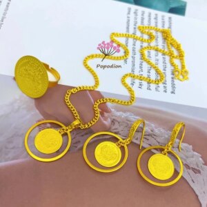 New Dubai 24K Gold Plated Ring Necklace Earrings Romantic Wedding Gift Party Jewelry Set for Women DD10581