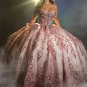 Pink Shiny Quinceanera Dresses Off Shoulder Ball Gown Sweet 16 Dress Beading Crystal Sequin Applique Lace Tull Birthday Party