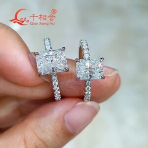 Radiant Setting Moissanite Diamond Ring 2ct Or 3ct Half Band 925 Sterling Silver D Color VVS Wedding Engagement Jewelry Gift