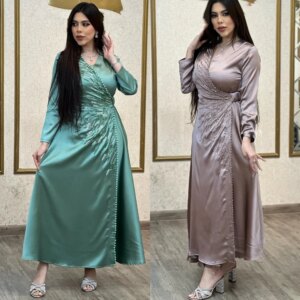 Customized Evening Satin Beading A-line V-neck Bespoke Occasion Gown Midi Dresses