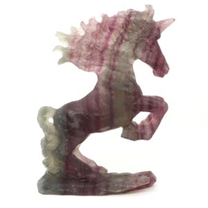 6.7″ Unicorn Statue Natural Gemstone Fluorite Crystal Hand Carved Reiki Healing Stone Horse Figurine Crafts Home Decoration Gift