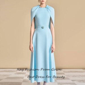 Ray Crepe Prom Dresses Ankle Length فساتين سهرة Robes De Soirée Arabic فساتين سهرة High Neck Evening Gowns with Cap Sleeve