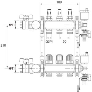1″NPT ball valve port stainless steel floor hot manifold kit, including heated 3/4″ * Φ 16mm and 3/4 “* Φ 20mm brass adapters