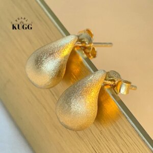 KUGG 100% 18K Yellow Gold Earrings Fashion INS Style Water Drop Shape Shiny Stud Earrings for Women Birthday Gift High Jewelry