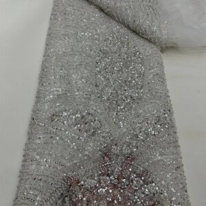 2025 Latest Hot Sale Fashion African Lace Fabric High Quality Handmade Embroidery Lace With Beaded Sequins Party For Women Dress