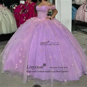 Elegant Shiny Princess Quinceanera Dress Ball Gown Off The Shoulder Flowers Corset Customized 16 Party Prom Wear Vestidos De XV