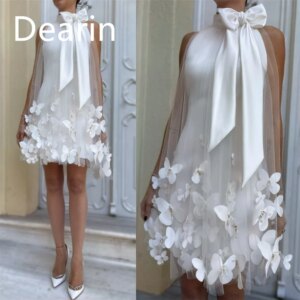 Customized Evening Dress Prom Gown Formal Women Dearin Halter A-line Knee Length Skirts Applique Bespoke Occasion Dresses Party