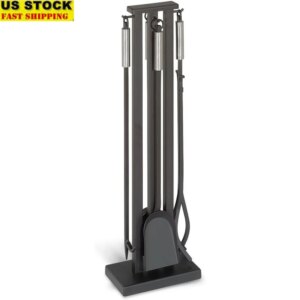 Contemporary Fireplace Tool Set High Quality Durable Tools Poker Shovel Brush Tongs Modern Accessories 32 Inch Matte Black Steel
