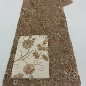 2025 New African French Nigerian High End Lace Fabric With Beads Sequins Mesh for Embroidery Wedding Party Bride Sewing Dress