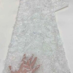 5 Yards Luxury High-end Beaded Fabric Heavy Sequins Embroidery Fabric Fashion French Tulle Mesh Lace Fabric for Wedding ZX65KM-2