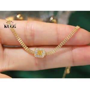KUGG 100% 18K Yellow Gold Bracelet Fashion Square Design Real Natural Yellow Diamond Bracelet for Women High Party Jewelry