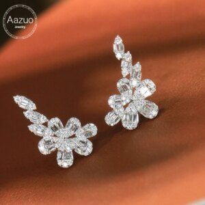 Aazuo Fine Jewelry 18K Pure White Gold Real Diamonds 1.1ct Fairy Flower Stud Earring Gifted For Women Senior Banquet Party Au750