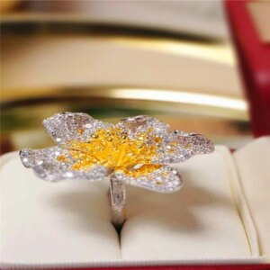 Luxury Jewelry Flower Ring For Women Fine Jewelry 925Sterling Silver With Cubic Zirconia Female Gift Romantic Wedding Party