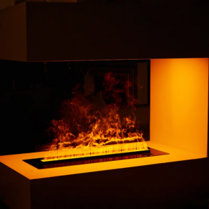 Modern steam Fireplace with Mist & RGB Lighting – IP65 Rated, APP Control, Slim Design for Home/Exhibition Hall