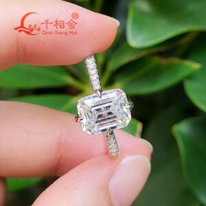 10k/14k/18k white gold 3ct 7*9mm emerald/round half-eternity band, D white VVS moissanite, perfect for engagement jewelry.