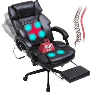 6 Points Massage Office Chair with Heat,Reclining Office Chair with Foot Rest,Vibration Home Office Desk Chairs