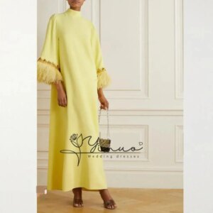 A-Line High Neck Dubai Prom Dress Ankle Length With Long Sleeves Evening Summer Elegant Party Dress For Women