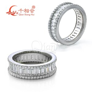 2*4mm baguette with round around moissanite eternity band ring 925 Sterling Silver Rings Jewelry Rings Engagement Ladies men